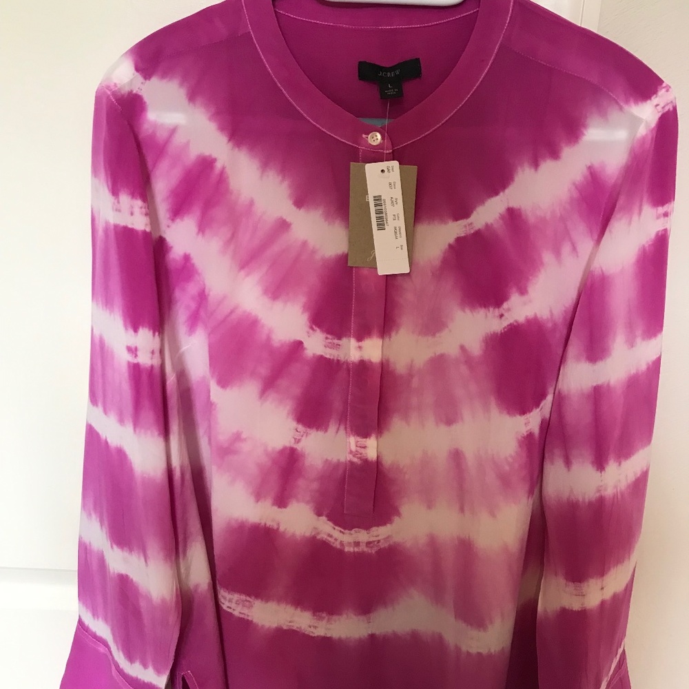 J Crew Silk Tie dye Blouse New size Lg